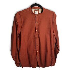Men's Zara Monk Collar Long Sleeve Shirt, Burnt Orange, Cotton - Medium